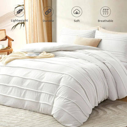 Modern Lightweight Queen Size 3-Piece White Duvet Cover