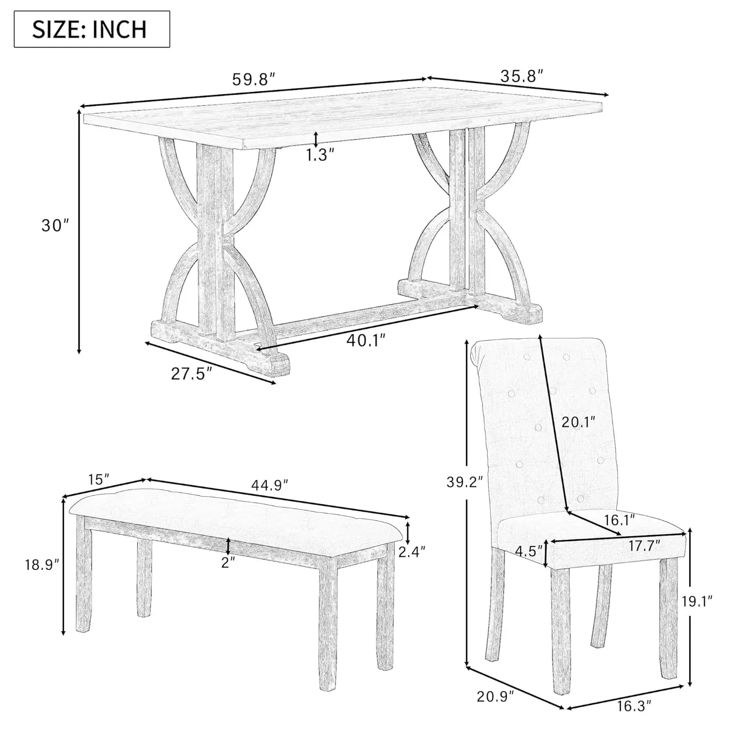 Close-up of the cushioned chair from the Retro 6-Piece Wood Dining Table Set for 6, highlighting the ergonomic design.