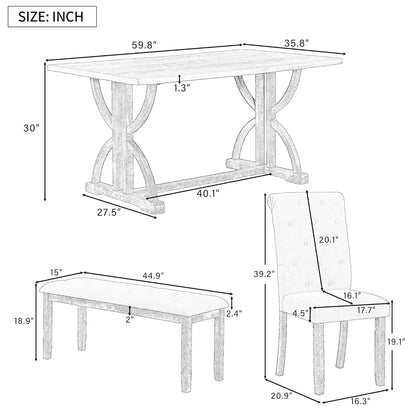 Close-up of the cushioned chair from the Retro 6-Piece Wood Dining Table Set for 6, highlighting the ergonomic design.