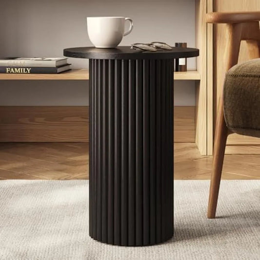 Small Round Fluted Black Accent Side Table