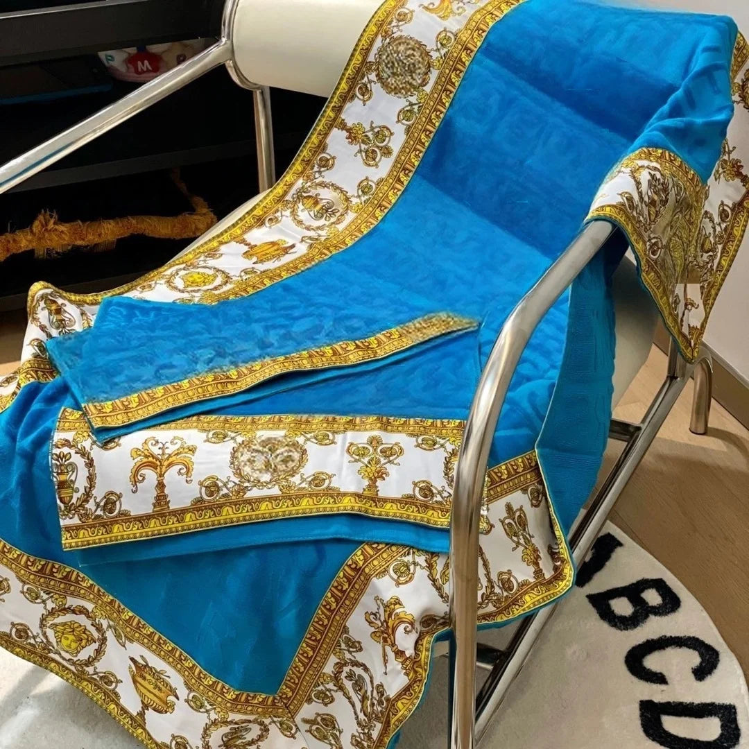 Premium 3-Piece 100% Cotton Bath Towel Set w/a Vintage Baroque Print Border