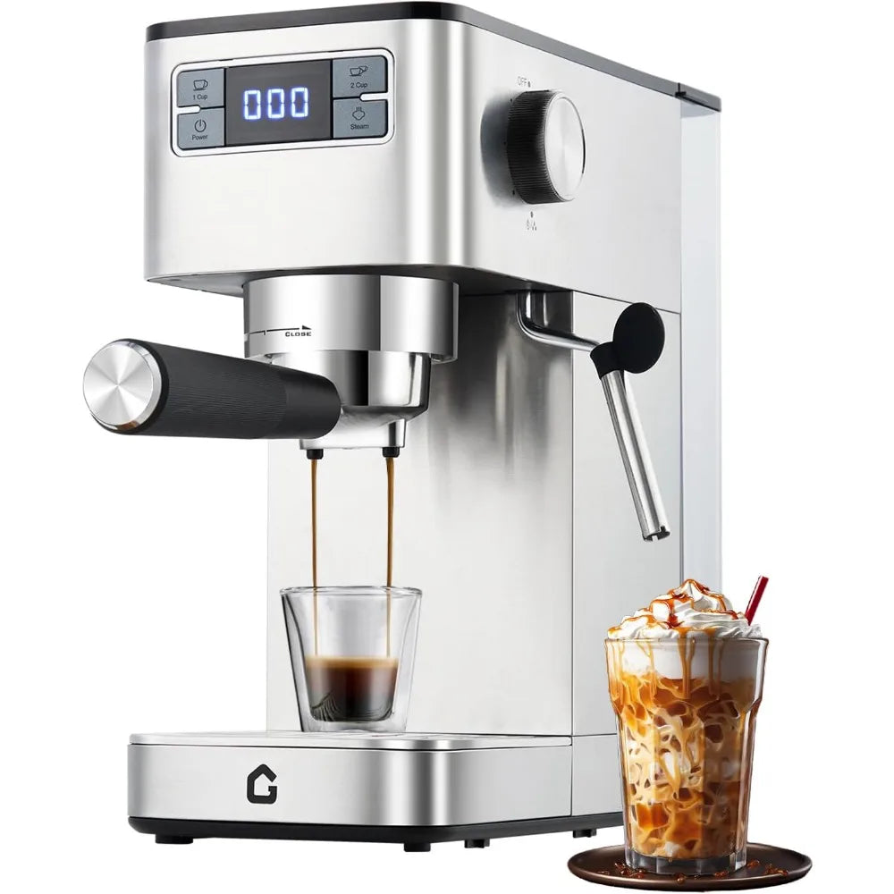 Garvee Espresso Machine 20 Bar with Milk Frother - Stainless Steel 1350W Espresso Maker - Silver, espresso machine with frother pressure gauge