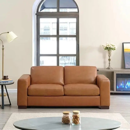 Modern Genuine Leather Mini Loveseat Sofa