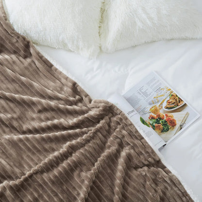 Soft & Cozy Striped Sherpa Flannel Throw Blanket
