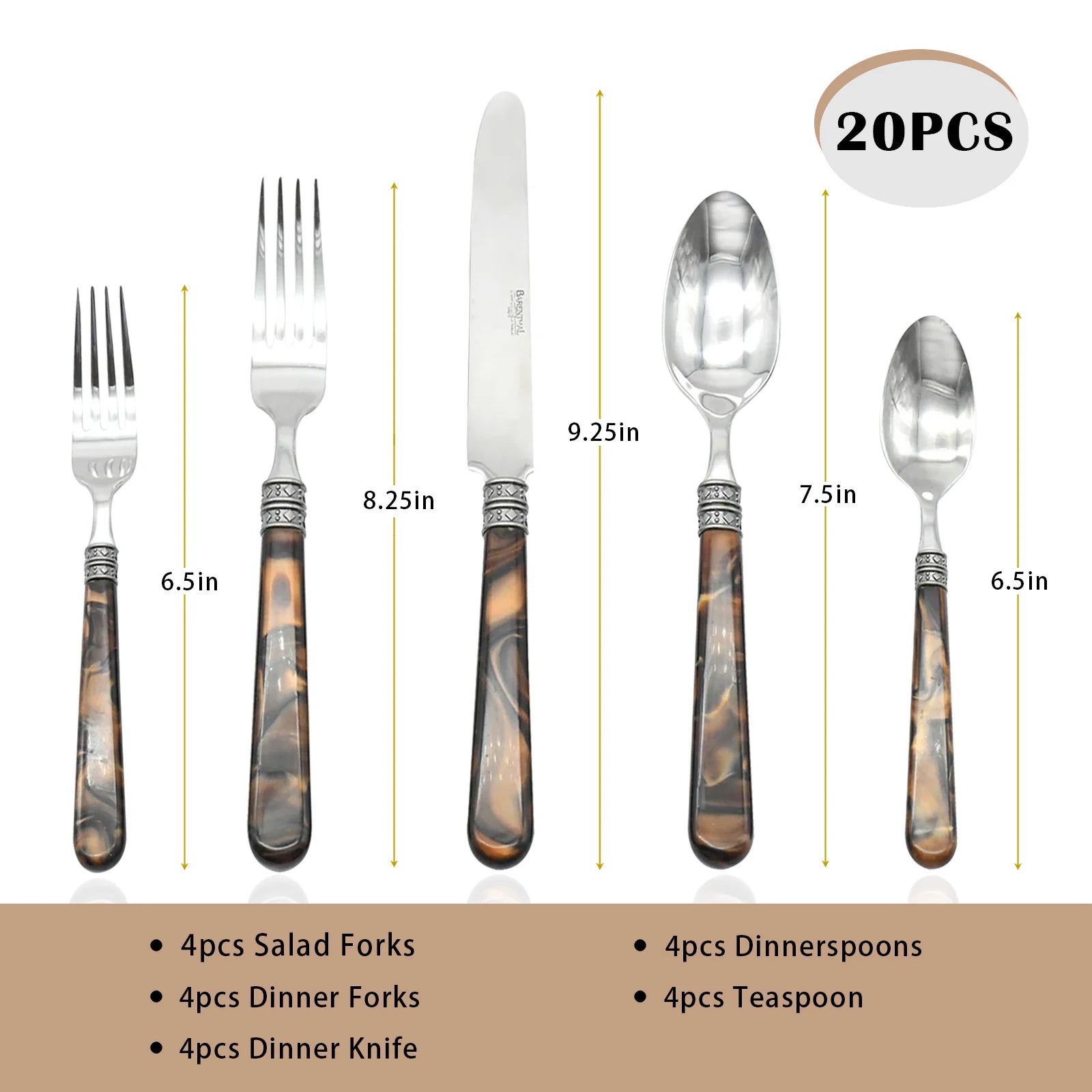 20-Piece Tortoise Shell Stainless Steel Flatware Set with polished stainless steel tortoise shell flatware utensils