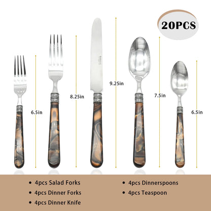 20-Piece Tortoise Shell Stainless Steel Flatware Set with polished stainless steel tortoise shell flatware utensils