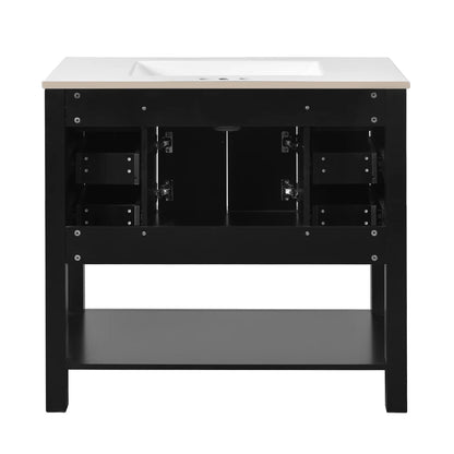 Modern 36'' Independent Bathroom Vanity w/Mounted Ceramic Sink