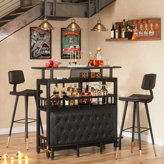 Upholstered Black Bar Table Unit for Home Liquor 