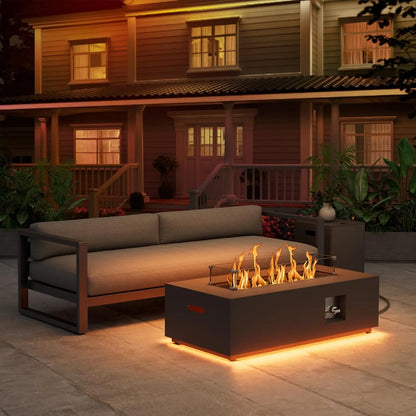 48" Stone-Look Propane Fire Pit Table w/Round Burner