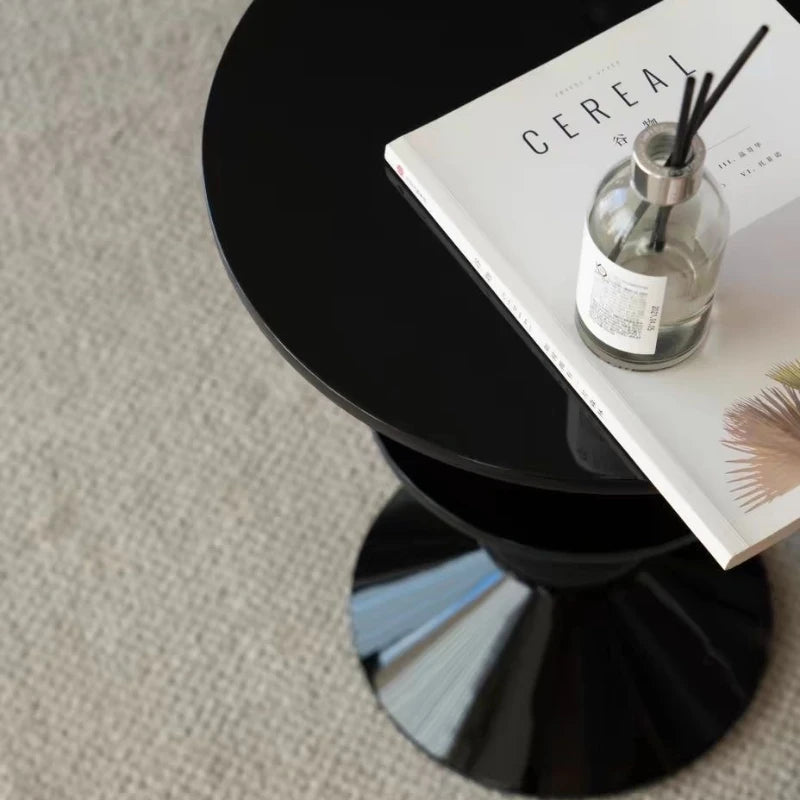 Modern Geometric FRP Black Round Side Table w/a High-gloss Finish