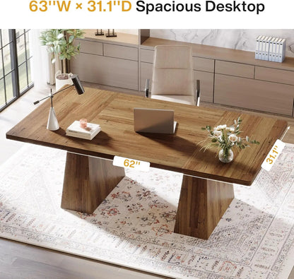 Side view of the sophisticated 63" Walnut Brown Desk, highlighting its modern design and sturdy construction.