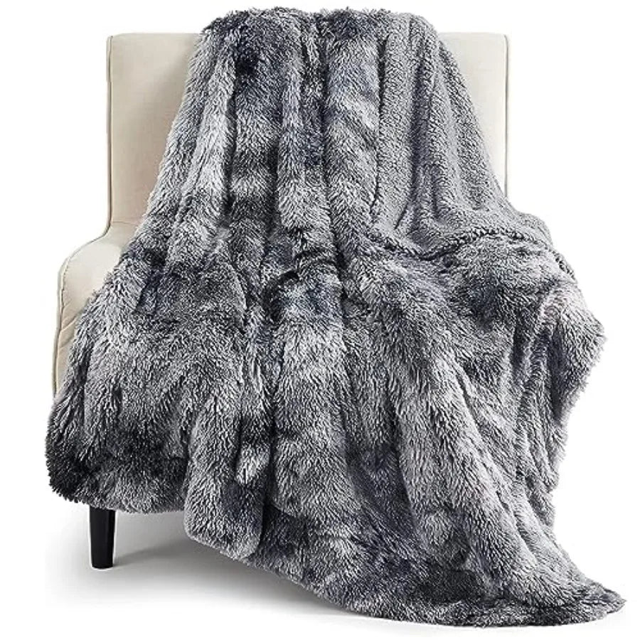 Close-up of the soft texture of the 50x60 Grey Faux Fur Sherpa Throw Blanket, Plush Reversible.