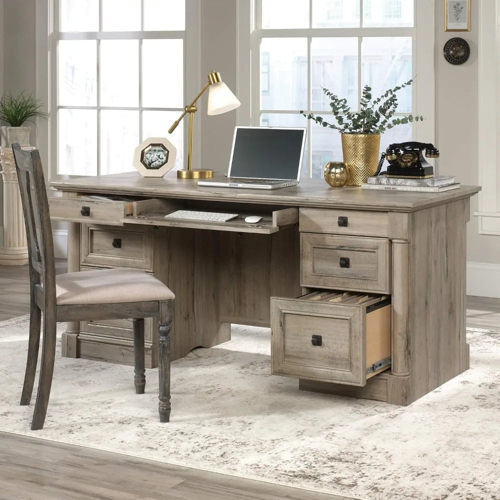 Executive Office Desk with Drawers, File Cabinet Storage & Keyboard Tray