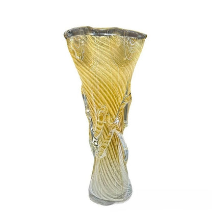 Luminous Yellow Swirl Art Glass Vase – Hand-Blown Luxury Centerpiece