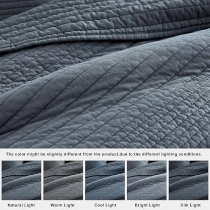 Blue-Grey Farmhouse Cotton Quilt Set – Lightweight All-Season Coverlet