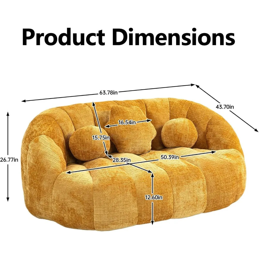 Luxurious Ergonomic Oversized(63.8W) Chenille Fluffy Lazy Sofa Set w/Three(3) Cushions 