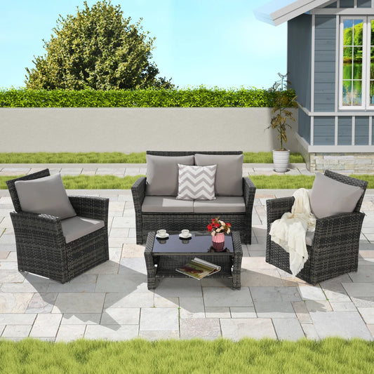 4-Piece Outdoor Modular Rattan Wicker Patio Set