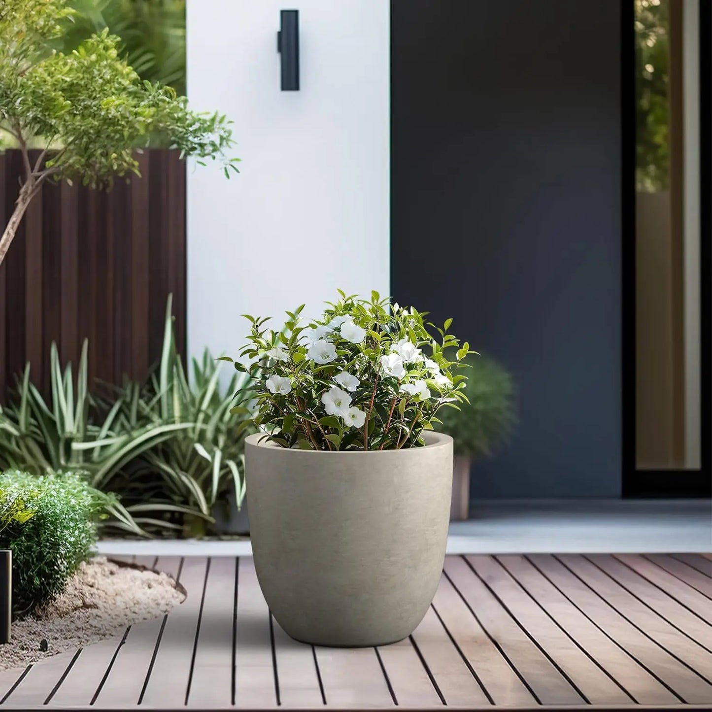 Large & Versatile 18" Concrete Round Planter w/Drainage Hole