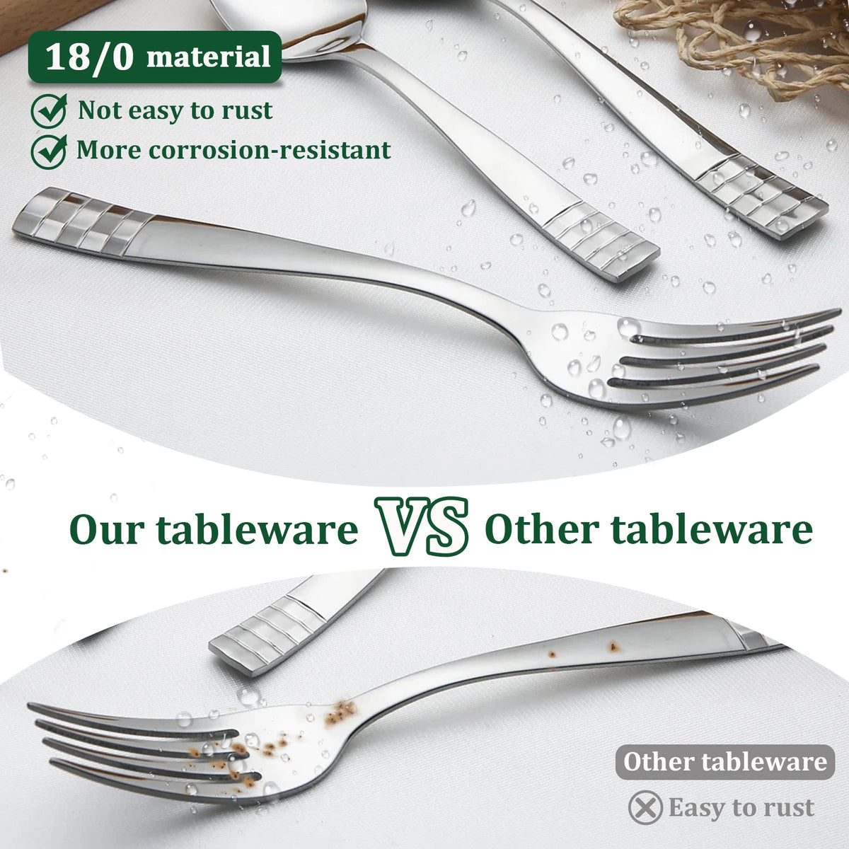 KitchenTrend Checkmate 20/40-Piece Mirror Polished Stainless Steel Flatware Set for 4/8, Dishwasher Safe, stainless steel flatware set with reflective mirror polish