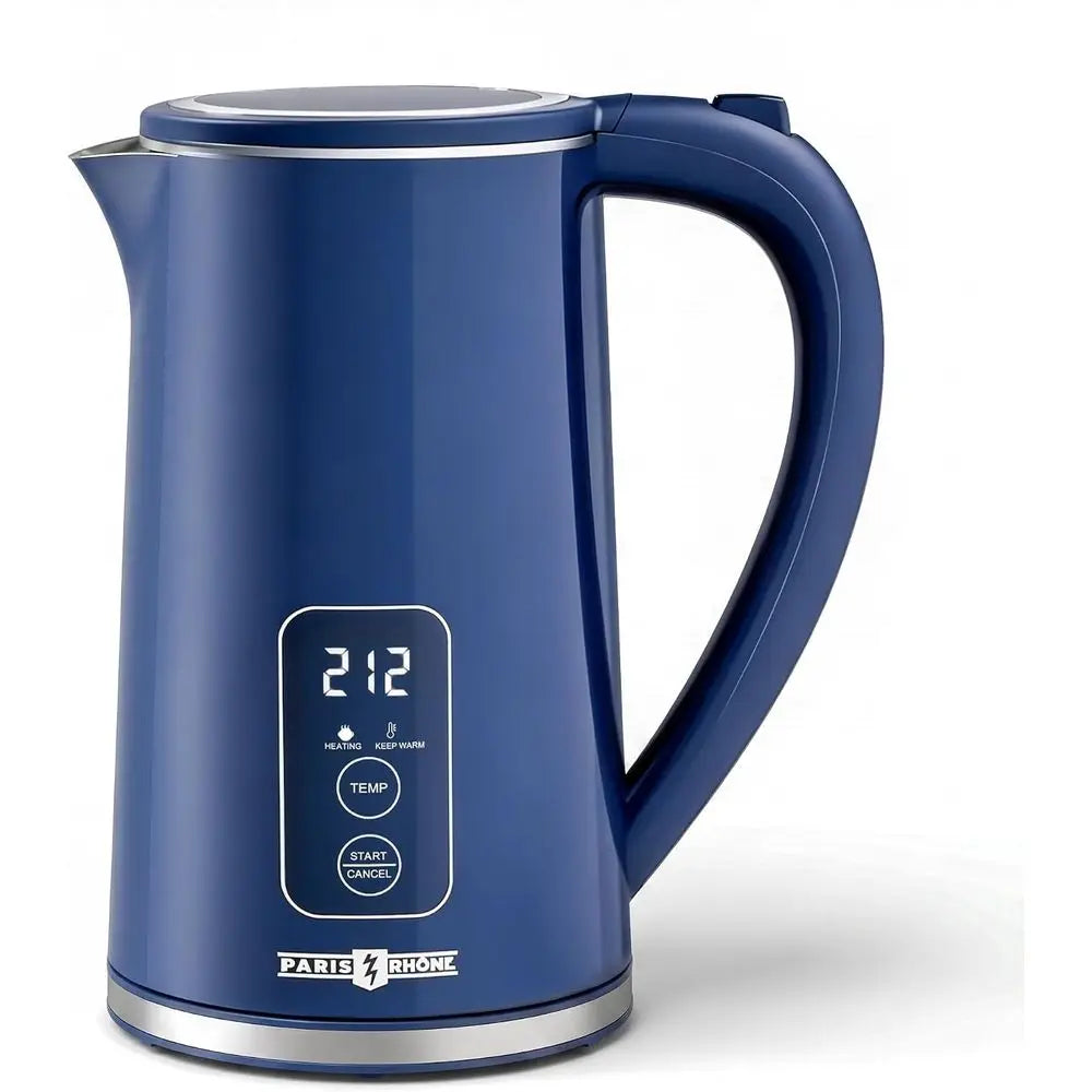 1.7L Temperature Control Electric Kettle with 6 Presets, LED Display & 4-Hour Keep Warm, blue temperature control electric kettle front view