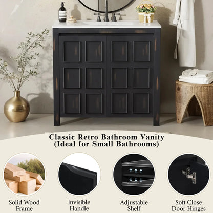 72" Bathroom Vanity Set with Double Vanities (Separate), Double Ceramic Sinks, Soft-Close Doors & Adjustable Shelf – Retro