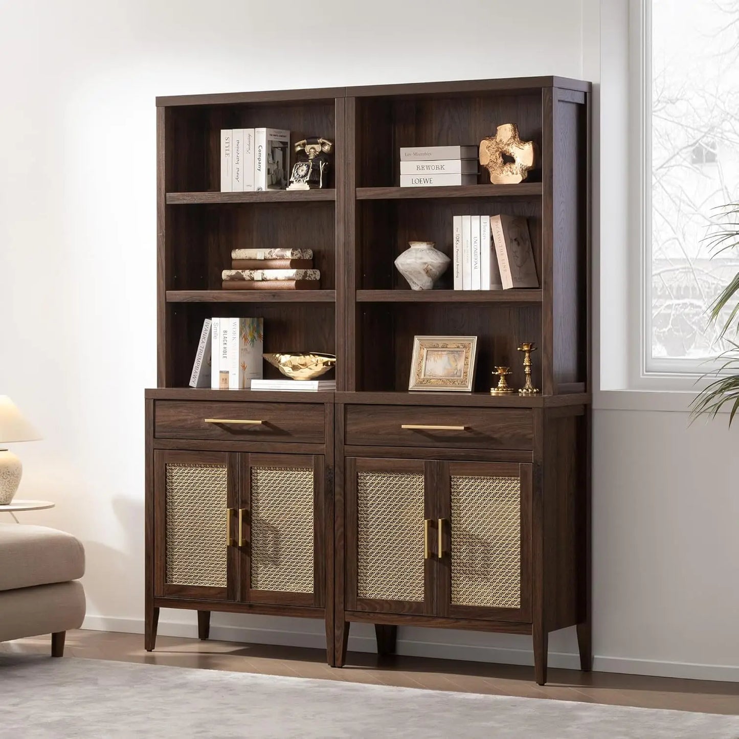 70" Tall 5-Tier Bookshelf w/Storage Cabinets & Drawers