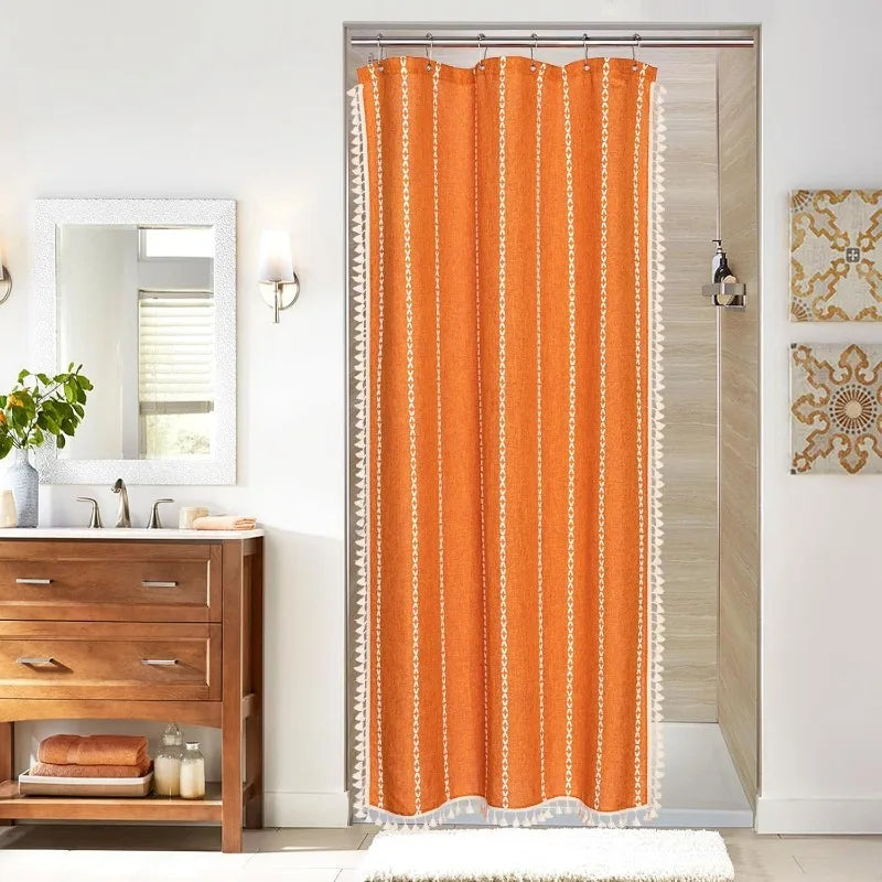 Boho Farmhouse Cotton Linen Shower Curtain