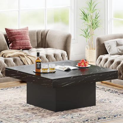 Farmhouse Style Square Coffee Table w/LED Lights