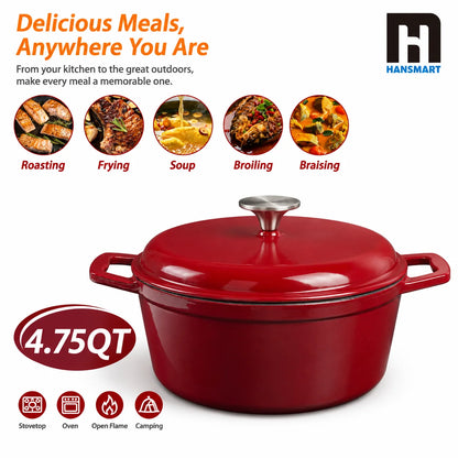4.75-Quart Enameled Cast Iron Dutch Oven with Lid, Induction & Oven Safe — enameled cast iron dutch oven with tight-fitting lid