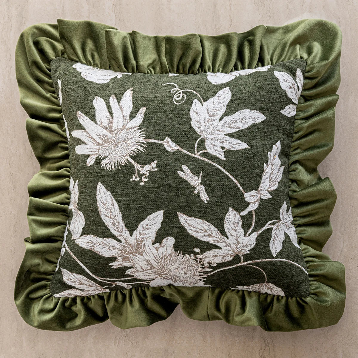 French Style Luxury Throw Pillow Cover - Black Floral Damask on Gold with Ruffled Edge, french style pillow cover in 45x45cm size