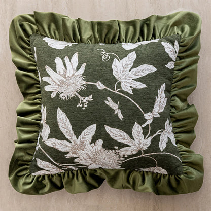 French Style Luxury Throw Pillow Cover - Black Floral Damask on Gold with Ruffled Edge, french style pillow cover in 45x45cm size
