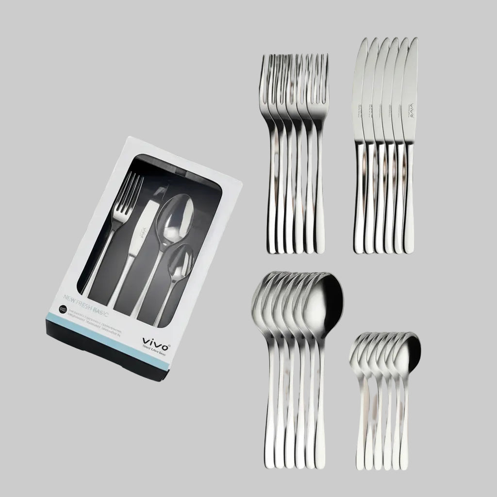 Elegant 18/10 Stainless Steel Flatware Set for 6 showcasing a polished finish, rust-resistant design, and modern elegance. Perfect stainless steel flatware set for your dining experience.