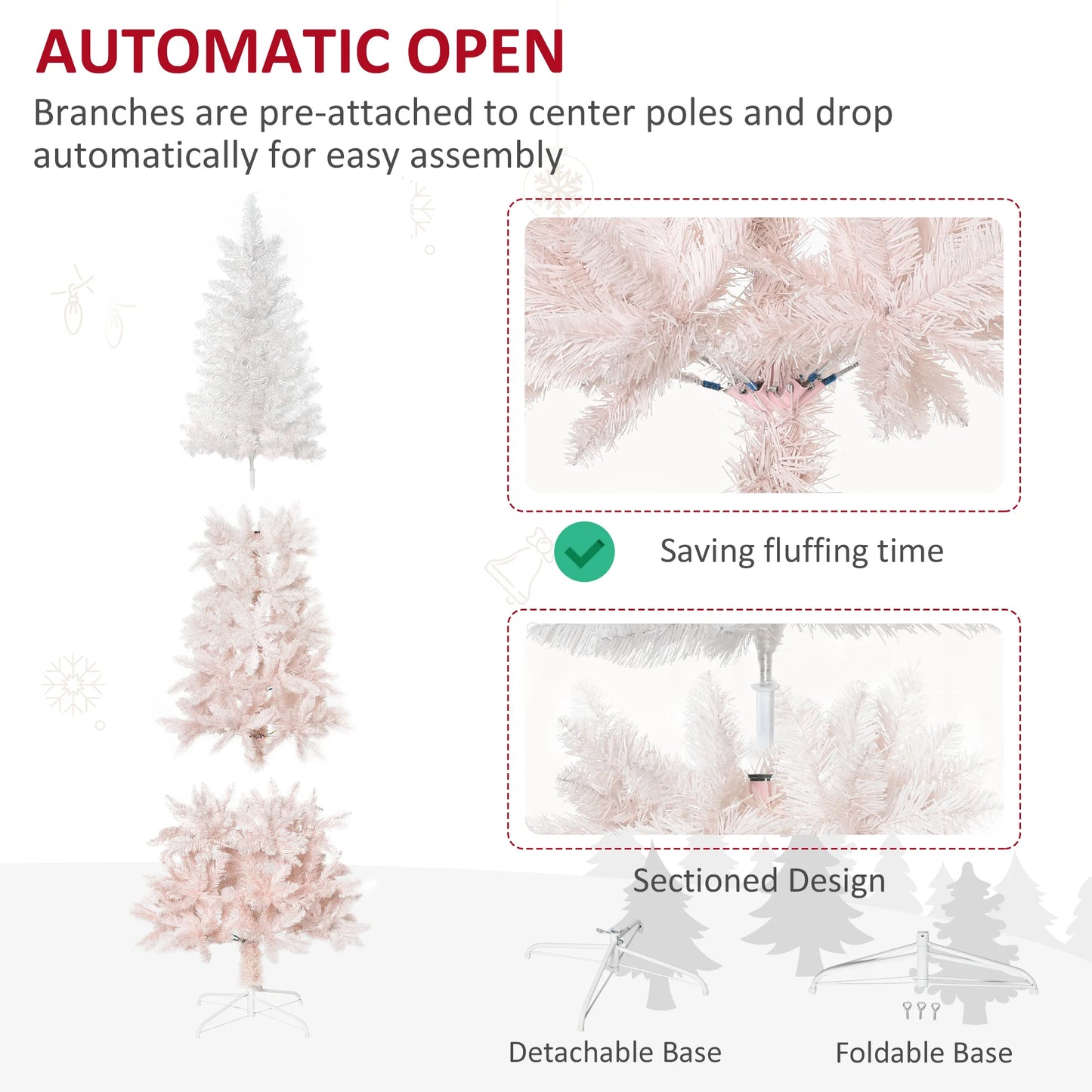 Artificial 7FT White/Pink Realistic Slim Holiday Tree