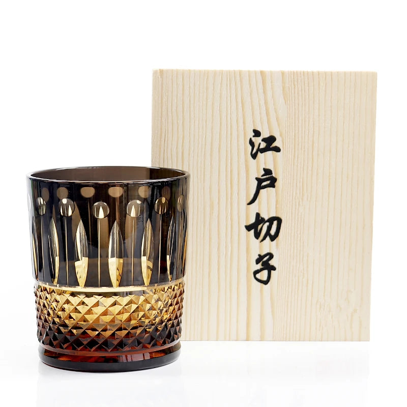 Premium Hand-Cut Whiskey Glass – Lead-Free Crystal Edo Kiriko Tumbler for Old Fashioned, showcasing elegant craftsmanship and intricate diamond patterns, perfect for whiskey lovers.