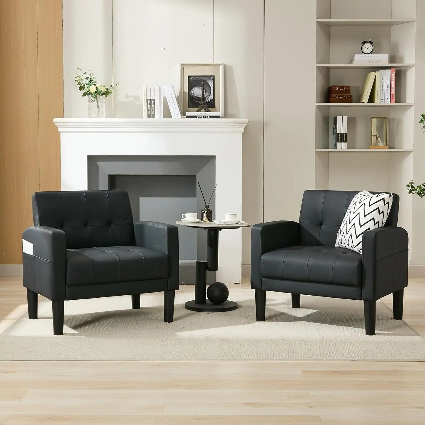 2-Piece Tufted Black Accent Chairs