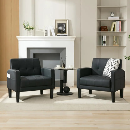 2-Piece Tufted Black Accent Chairs