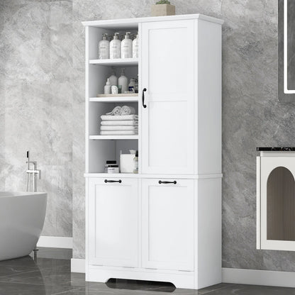 Contemporary 68" Freestanding White Open Hamper Cabinet