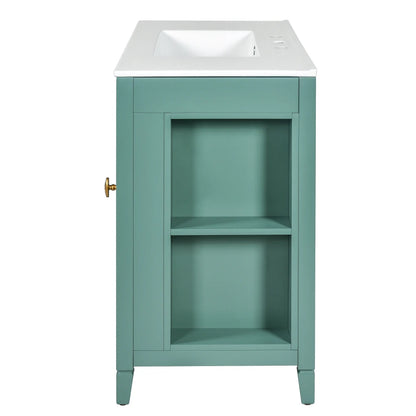 Modern 36" Double Glass Door Bathroom Cabinet w/Undermount Ceramic Sink