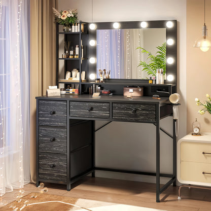 Black LED Glam Vanity – 3-Color Mirror