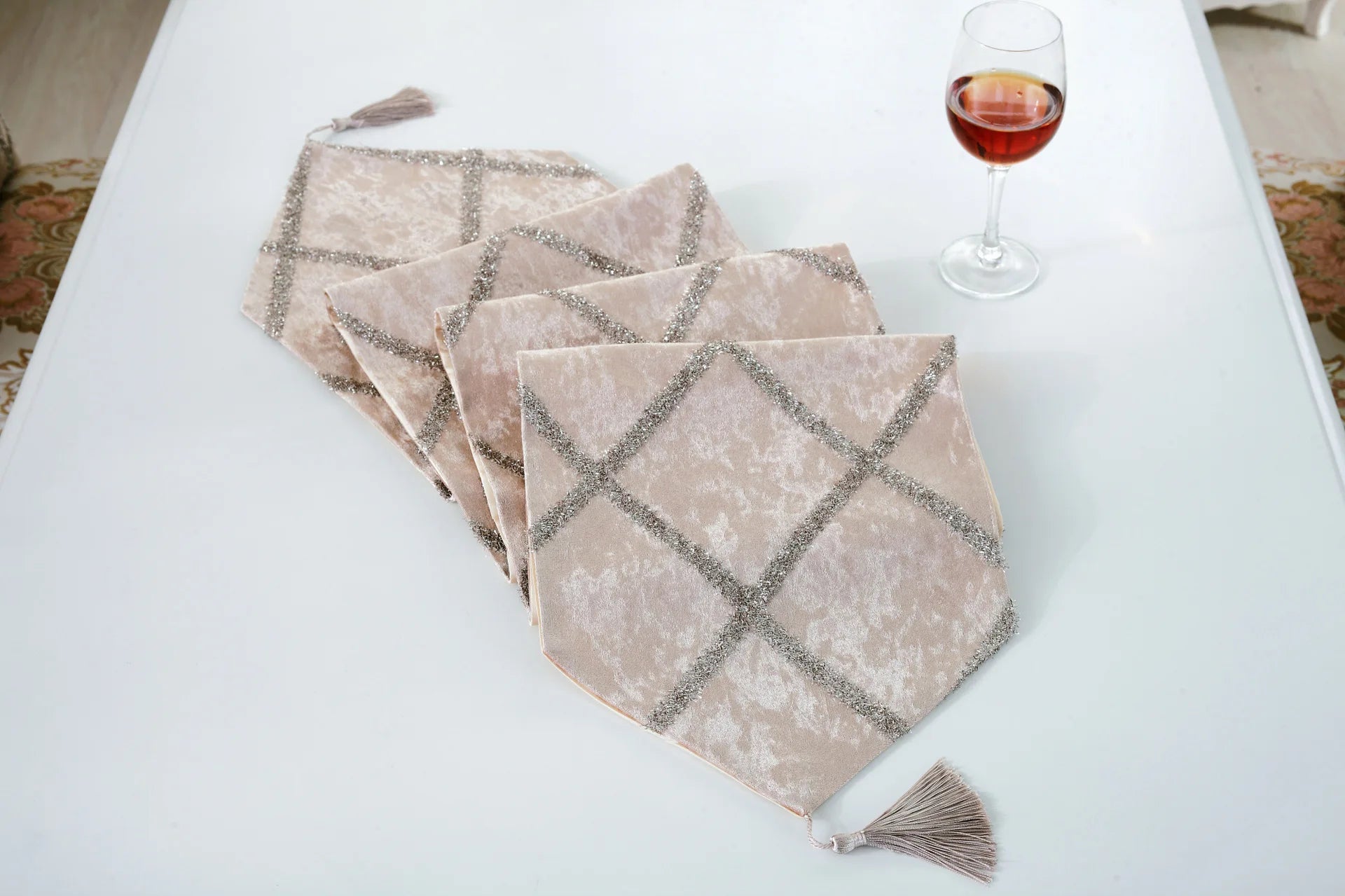 Long Strip Table Runner styled with seasonal decor - Seasonal touches with this versatile long table runner.