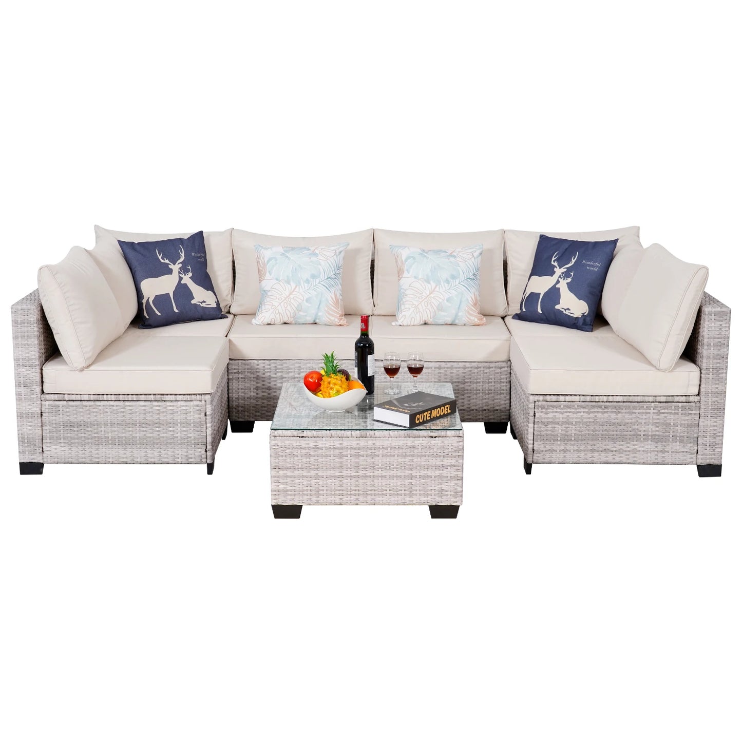 7-Piece Rattan Wicker Sectional Sofa Set