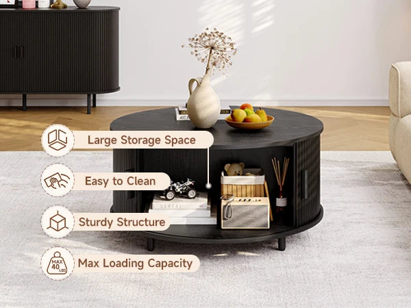 360° rotating sliding door design on the black coffee table – A unique feature of this mid century coffee table.