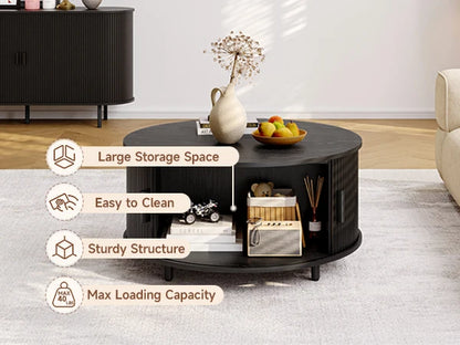 360° rotating sliding door design on the black coffee table – A unique feature of this mid century coffee table.