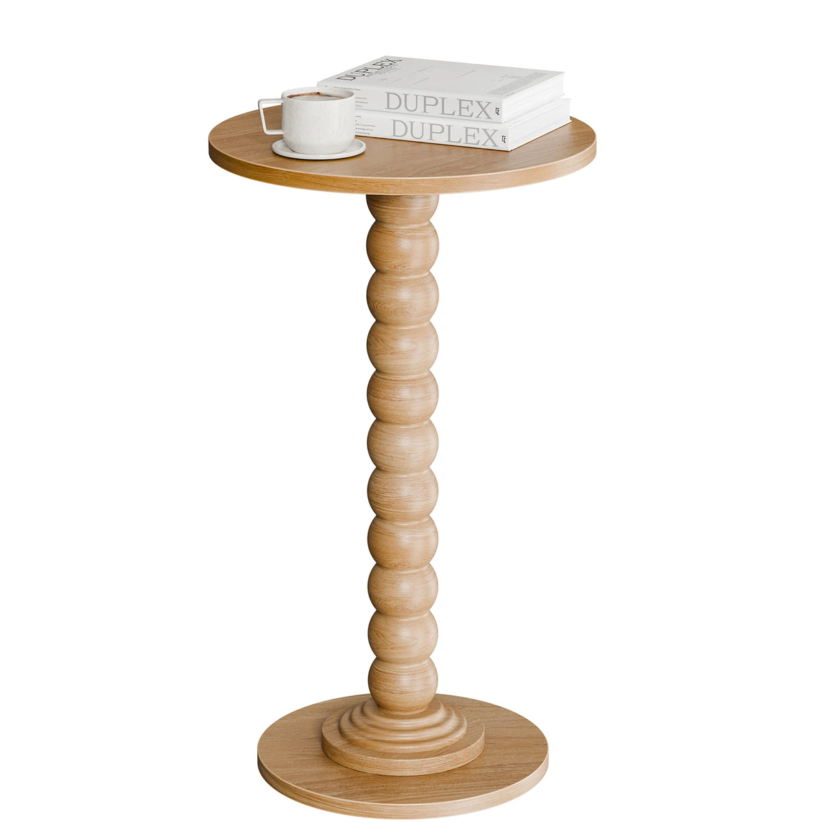 SIMENMAX Round Side Table - Bobbin-Style Spindle Leg Accent Table for Small Spaces, water-resistant round side table surface