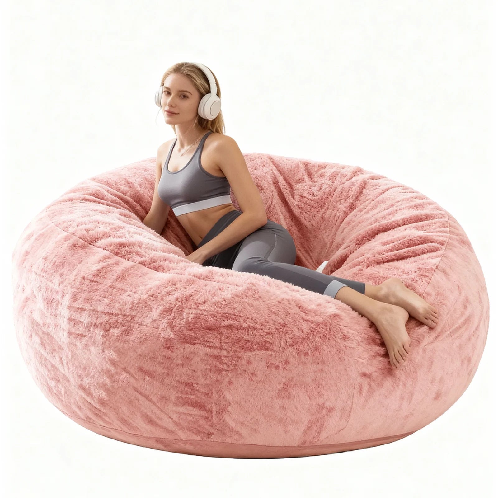 An open view of the internal memory foam filling of the Oversized Faux Fur Bean Bag Chair, highlighting its high-resilience support and comfort, making it the perfect oversized bean bag chair.