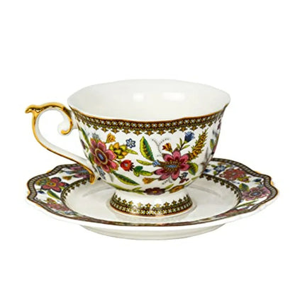 Elegant Vintage Bone China Tea Cup with a beautiful blue and white floral pattern.