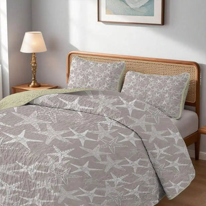 Davulos Plaid Patchwork Quilt Set Queen, 3-Piece Gray Reversible Microfiber Bedspread with Pillow Shams, three-piece plaid quilt set bedding