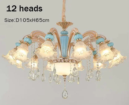 Frosted White Glass Tiffany Blue Floral Chandelier