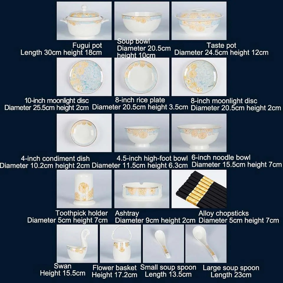 Elegant 16-Piece Blue And White Ceramic Dinnerware Set neatly arranged on a dining table.