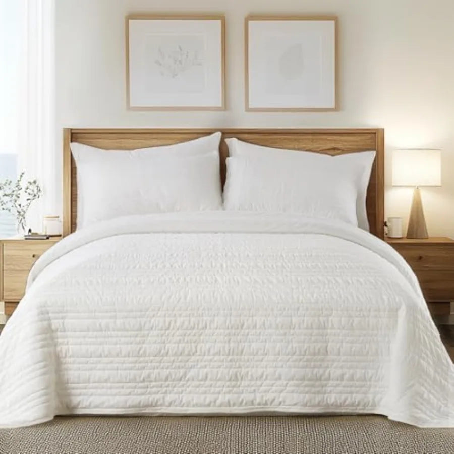Bedroom featuring the Elegant & Ultra-soft Queen Size 3-Piece White Velvet Quilt Set, styled with metallic accents for a refined look.